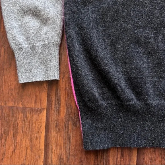 Autumn Cashmere 100% Cashmere Colorblock Sweater L Pink Grey Fuzzy Soft Luxury - Picture 9 of 16